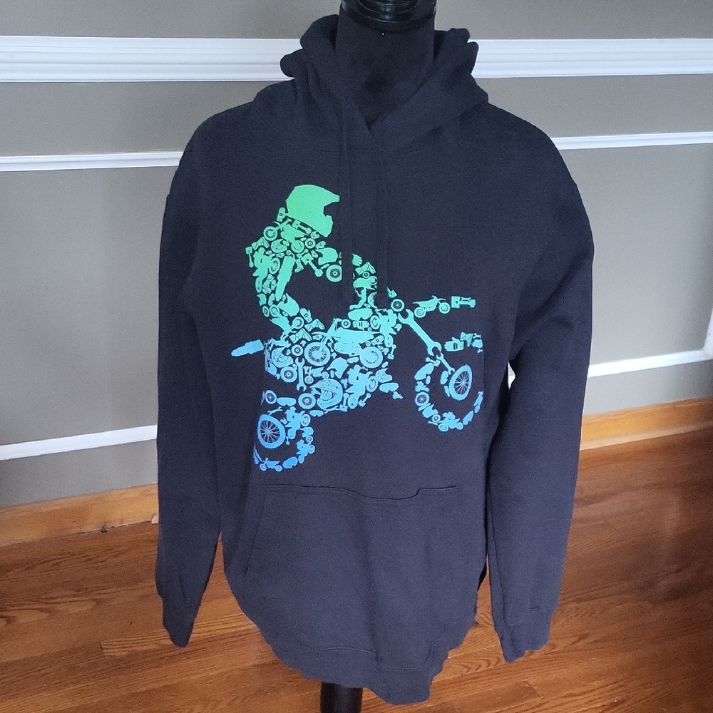 Men's Black Graphic Moto Hoodie